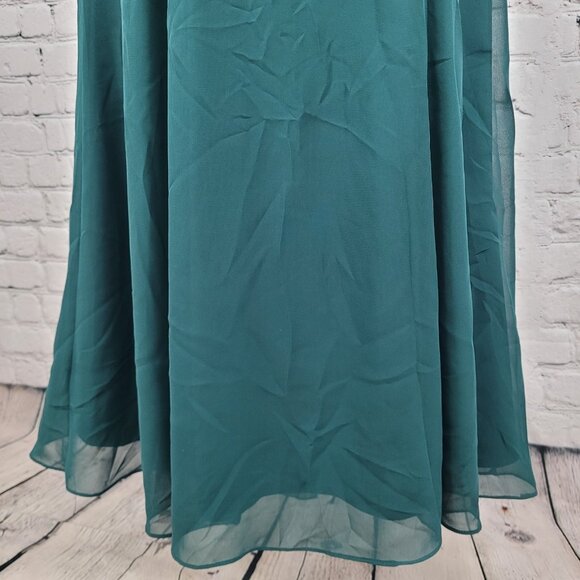 Azazie Dark Green Chiffon Tie Back Padded Bridesmaid Maxi Dress Gown Size C - Picture 7 of 16